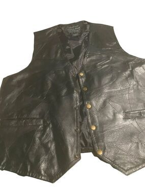 Genuine Leather Black Snap-Front Vest Navarre leather. Company size Large
